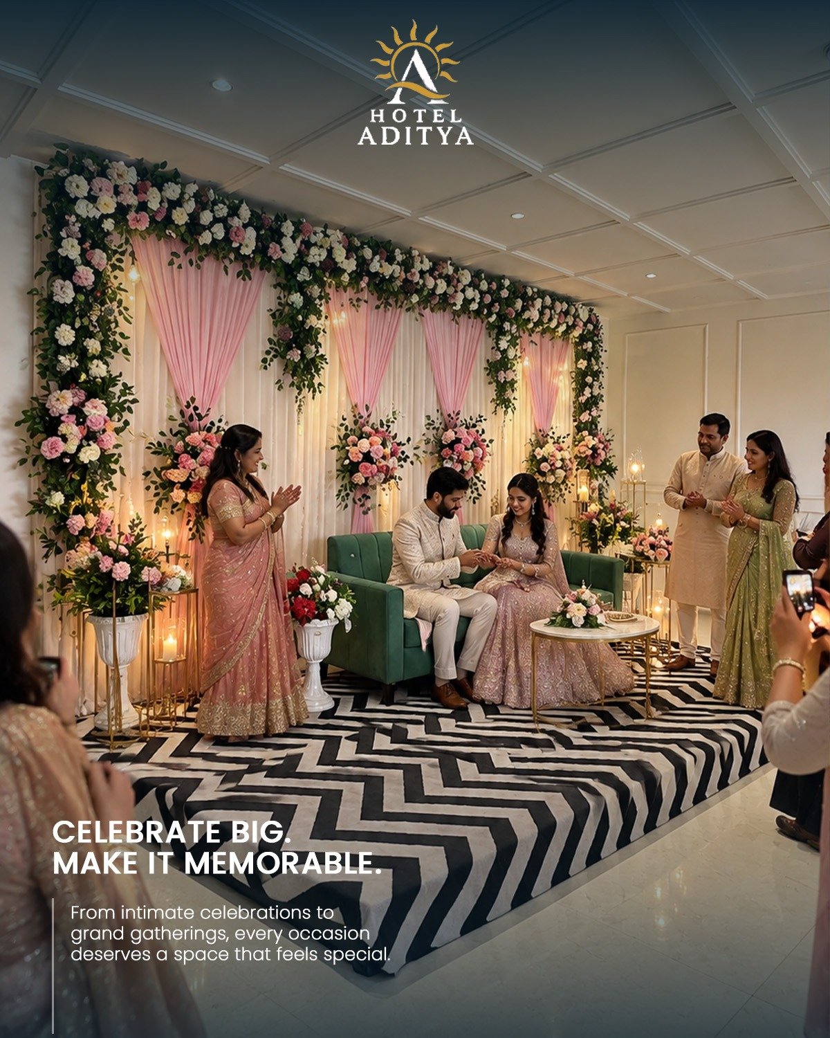 Celebration in the banquet hall at Hotel Aditya
