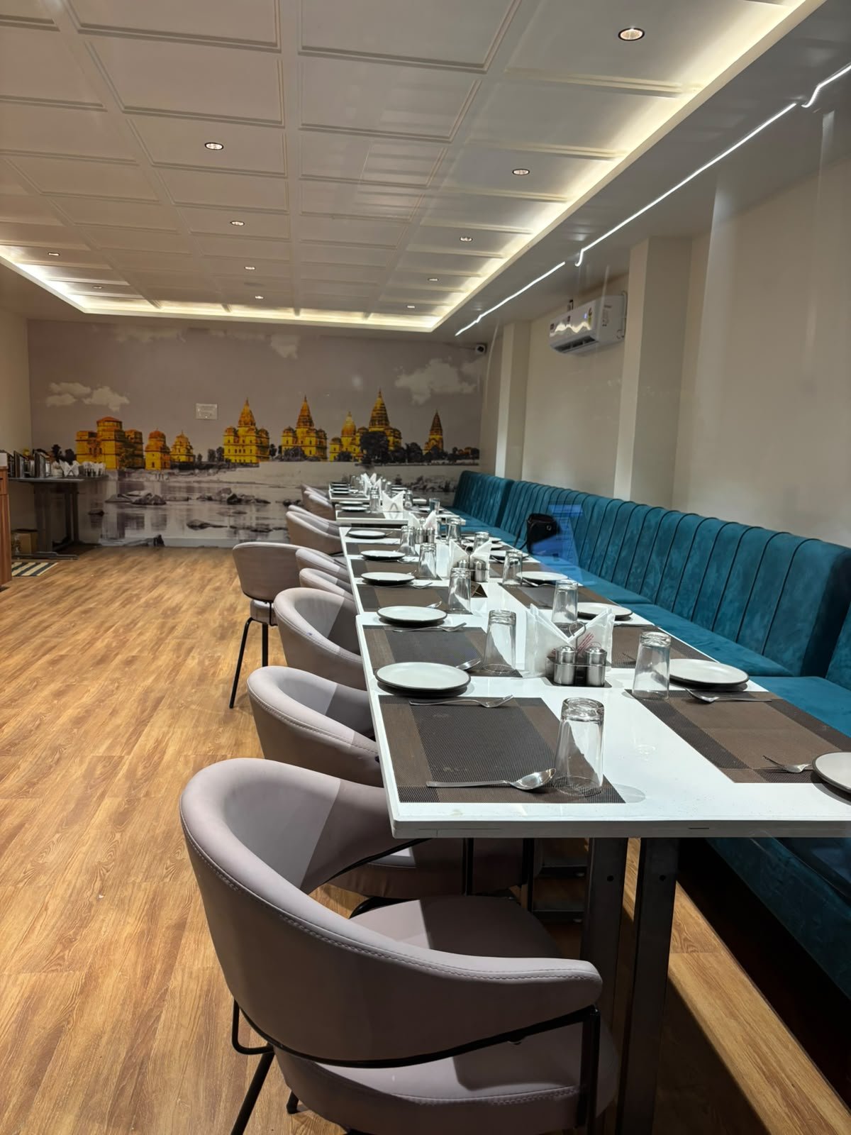 Long table in the dining room